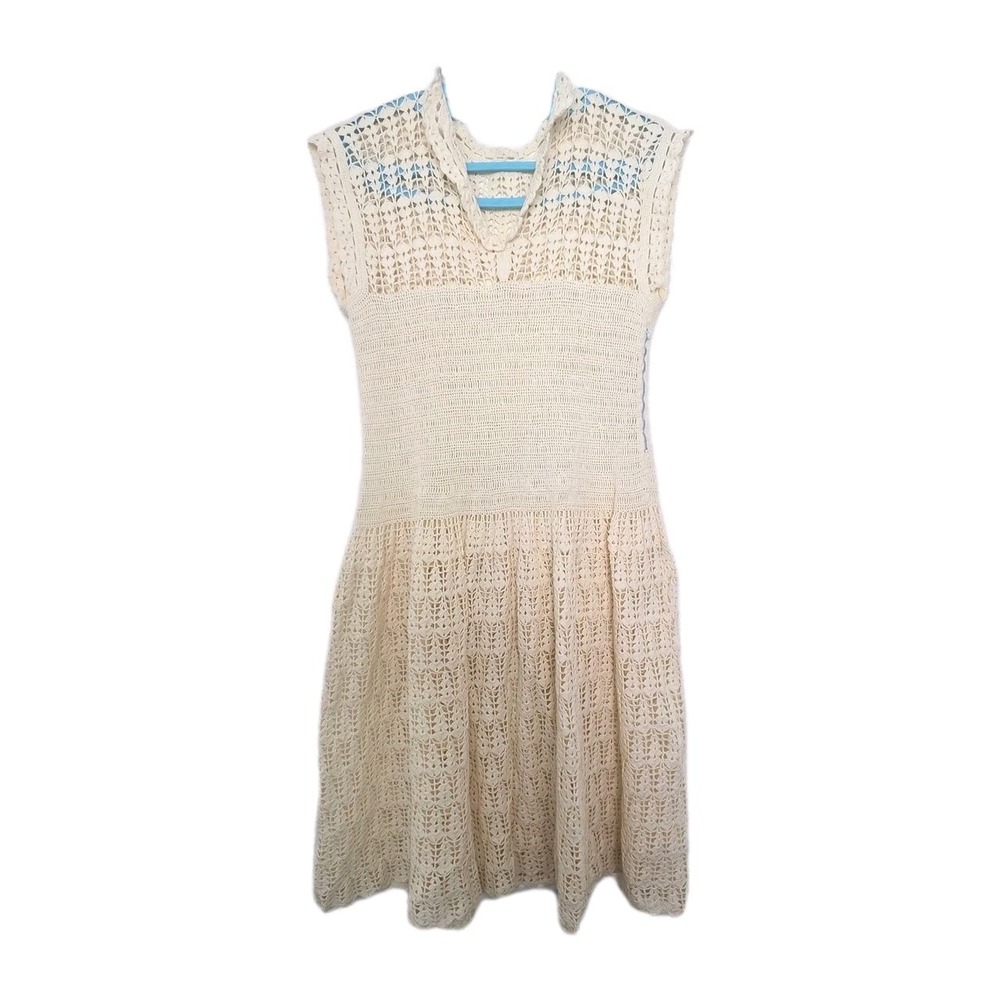 Crocheted Knit Lace Weave Dress Beige Boho Festival Large ChouYatou Cottage